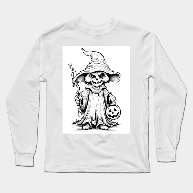 scary witch on white background Long Sleeve T-Shirt by Maverick Media